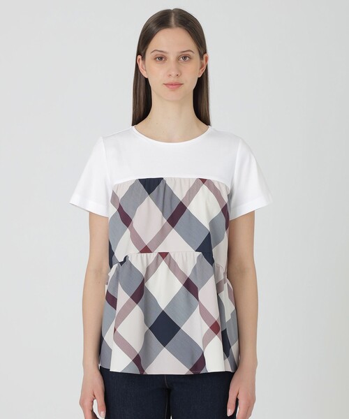 ブルーレーベル クレストブリッジ カットソー チェック 白 BLUE LABEL CRESTBRIDGE（ブルーレーベルクレストブリッジ） tシャツ