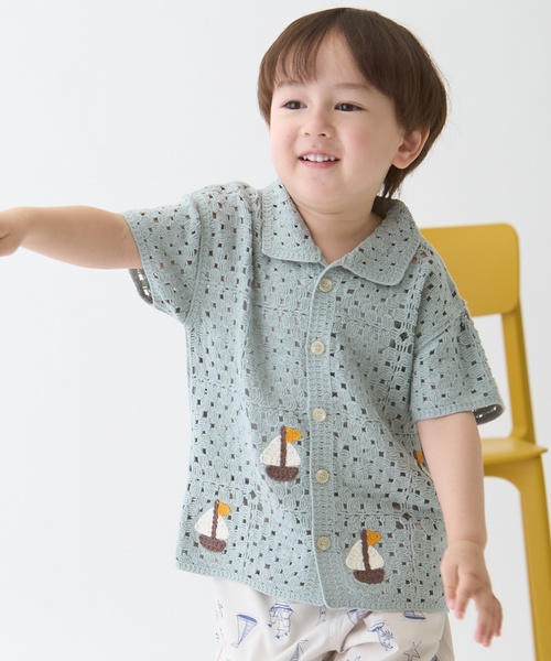 petit main ブラウス シャツ クロシェ開衿シャツ キッズ 子供服 男の子