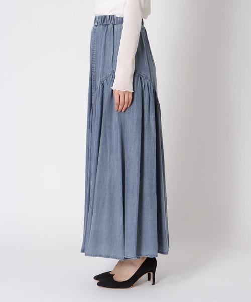 Jines（ジネス） ロング スカート テンセルデニムギャザースカート