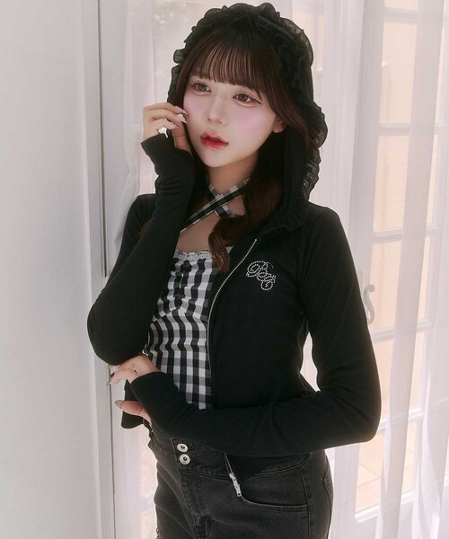 uvカット パーカー 「Belle Charme」UV Cut Frill Zip Hoodie レディースの画像