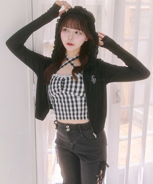 uvカット パーカー 「Belle Charme」UV Cut Frill Zip Hoodie レディースの画像