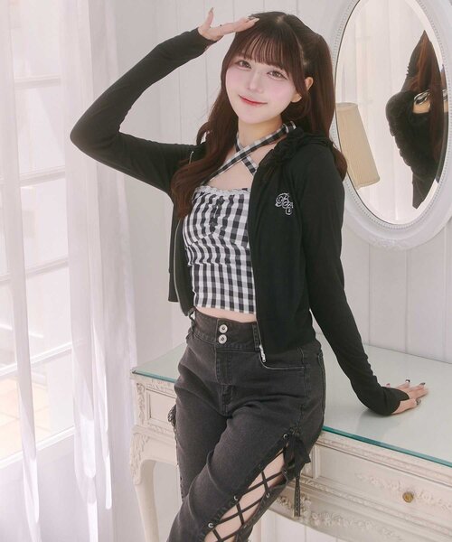 uvカット パーカー 「Belle Charme」UV Cut Frill Zip Hoodie レディースの画像