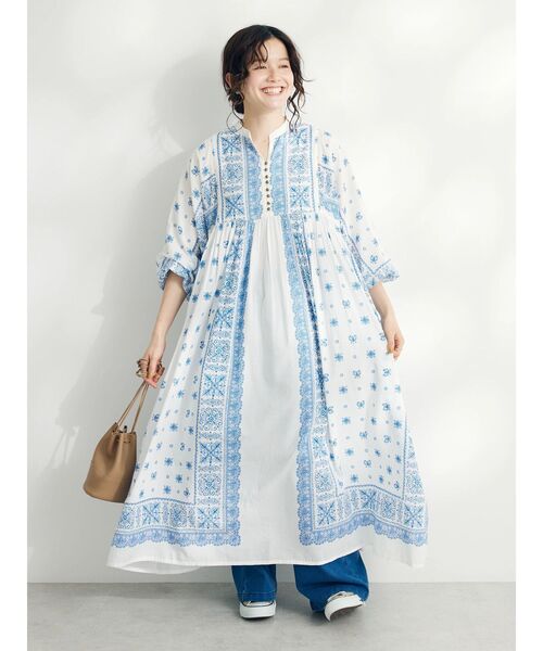 「CRAFT STANDARD BOUTIQUE」 7分袖ワンピース FREE チャコールグレー レディース_画像3