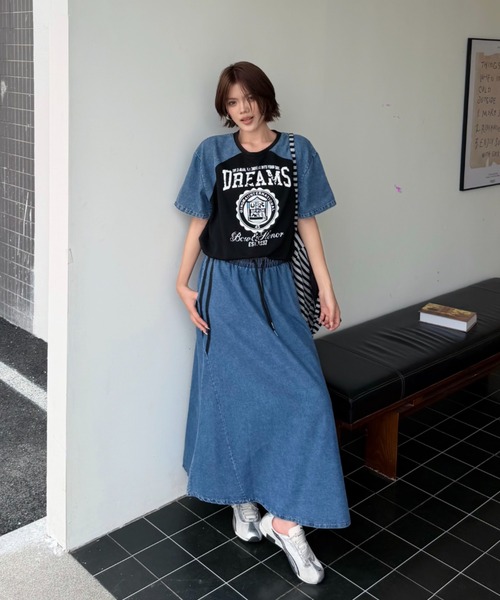 FAVORITO セットアップ デニム切り替えスウェットトップススカート