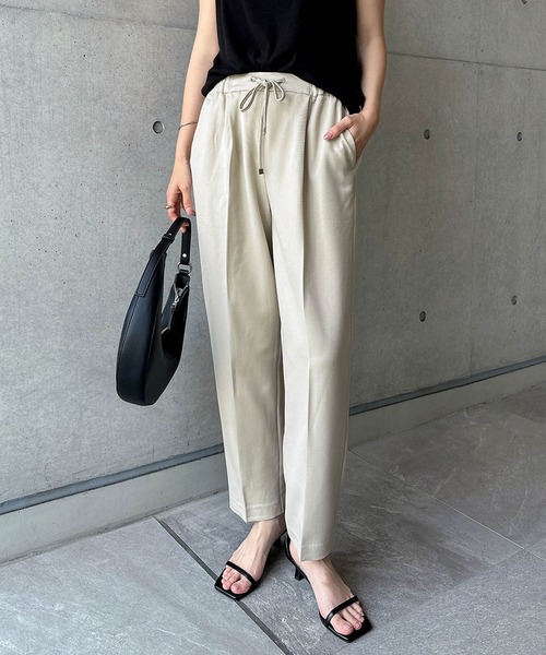 andme スラックス パンツ 「13色展開」きれいめツイル美脚ドロー