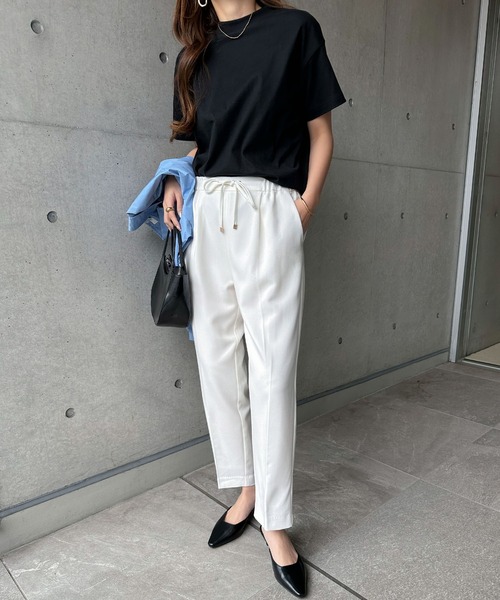 andme スラックス パンツ 「13色展開」きれいめツイル美脚ドロー
