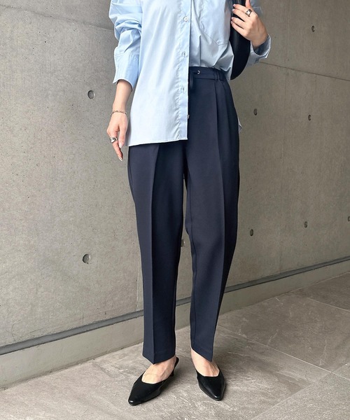 andme スラックス パンツ 「13色展開」きれいめツイル美脚ドロー