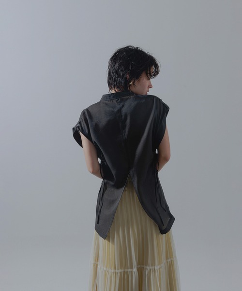 Limue ブラウス シャツ バックスリットシアーハイネックブラウス