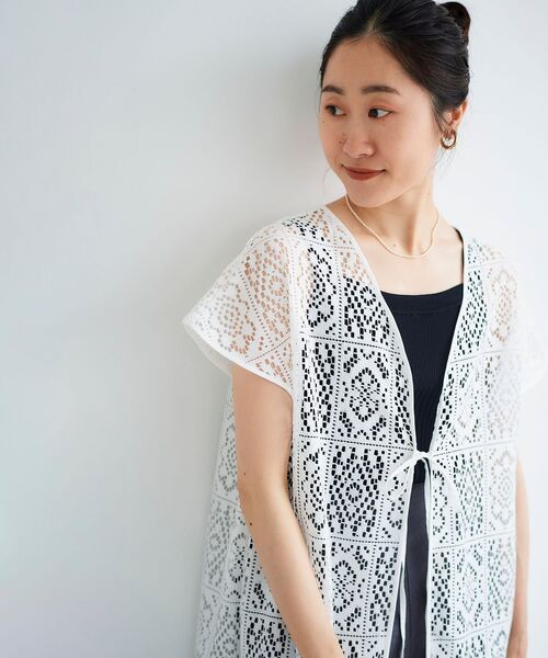 ベスト ジレ ブロックレースロングジレ レディース