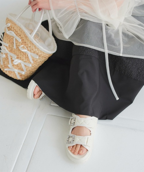 ♡ＲＩＥ　サイドビジュー付サンダル♡ 厚底ビジューダブルベルトサンダル [I2563] - レディースファッション