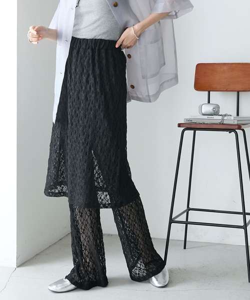 ワイズ　y's リネンブレンド　ニットスカートレイヤードパンツ レイヤード ニットスカートパンツ（その他パンツ）｜Spick and