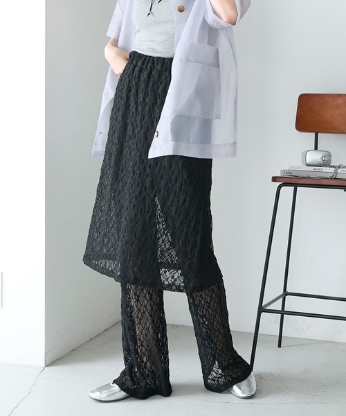 スカート パンツ ロング レイヤード レース おしゃれ トレンド FREAK'S STORE/ラップスカート レイヤード レース パンツ【限定