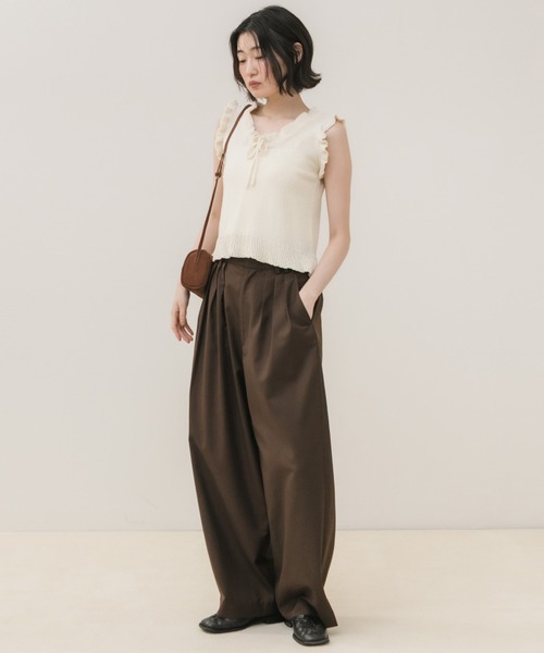 Drawer ドゥロワー✨フリルノースリーブニット　シルク　サマーニット HEILIS（ヘイリス） サマーニット ニット セーター 「新色追加」リボン
