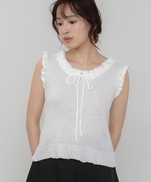 HEILIS ニット セーター リボンフリルノースリーブニット