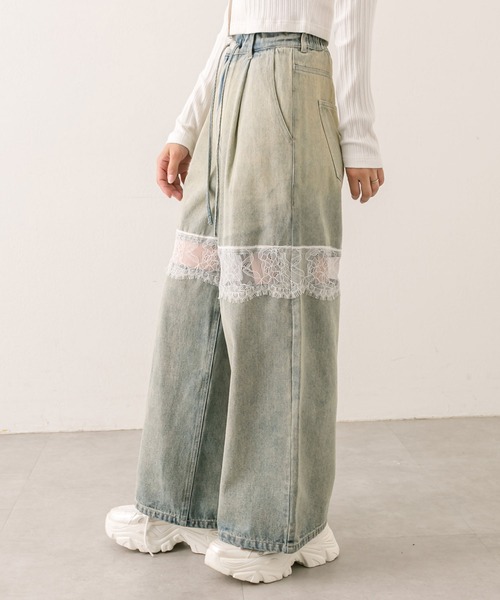 レース切替デニムパンツ　1042030070 S/Mサイズ展開】レース切替デニムパンツ | OLIVE des OLIVE