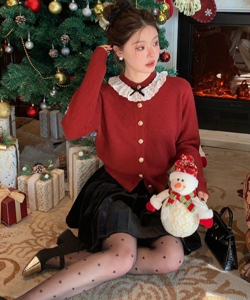 ラルフローレン レース襟 ニットカーディガン グレー パフスリーブM ラルフローレン レース襟 ニットカーディガン グレー パフスリーブM