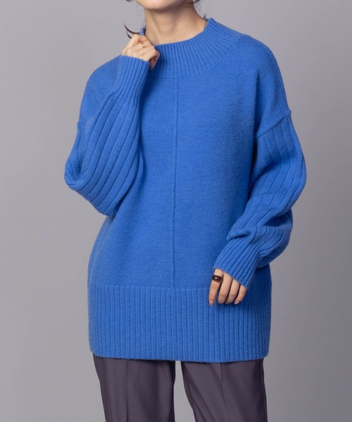   レディース セーター L ネイビー NAVY ニット セーター 洗えるニット もっちりもちもち 切り替え