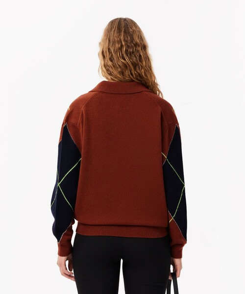 ニット セーター スキッパーネックアーガイルポロセーター / ウールニットセーター レディース LACOSTE ニット セーター スキッパーネックアーガイルポロ