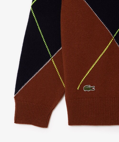 ニット セーター スキッパーネックアーガイルポロセーター / ウールニットセーター レディース LACOSTE ニット セーター スキッパーネックアーガイルポロ