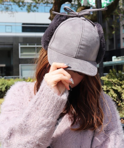 ファー付きベージュ帽子　冬 ミニミニストア miniministore ニット帽子 マフラー手袋一体型ファー