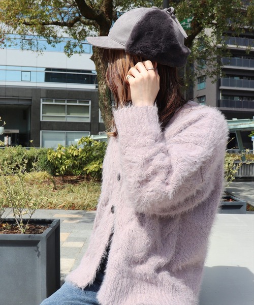 ファー付きベージュ帽子　冬 ミニミニストア miniministore ニット帽子 マフラー手袋一体型ファー