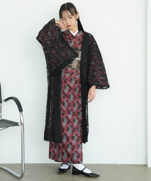 羽織　チューリップ　縮緬　お洒落　可愛い　着物　038k utatane 着物 羽織 レース ニコアンティーク チューリップ・レース