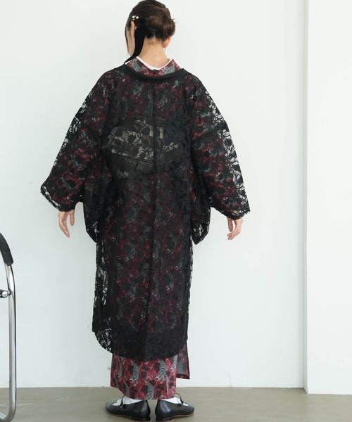 羽織 単品 レース 女性用 合繊 黒色 レース羽織 着物 和装 NO42076 羽織 単品 レース羽織「ブラック・ベージュ」KIMONOMACHIオリジナル お