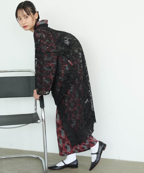 羽織　チューリップ　縮緬　お洒落　可愛い　着物　038k utatane 着物 羽織 レース ニコアンティーク チューリップ・レース