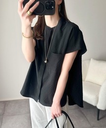 かぐれ　リネンWポケットフレンチシャツ　BLACK かぐれ リネンWポケットフレンチシャツ BLACK リネンWポケットフレンチ