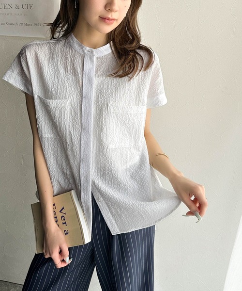 ISSEYMIYAKE me フレンチスリーブシャツ しわ×ボタン Fサイズ classicalelf（クラシカルエルフ） ブラウス シャツ 軽やかな風を感じ