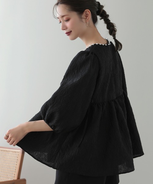 MERAKI ブラウス シャツ シアージャガードパールブラウス レディース 