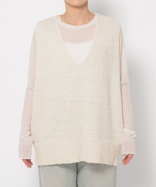 ニット セーター 「洗える」 ラメオーバーサイズベスト レディース She's Closet ベスト ジレ オーバーサイズ深Vネックロング丈