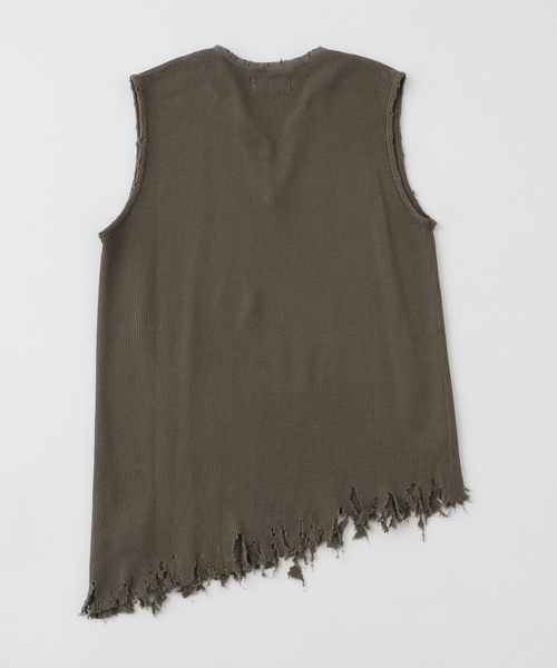 トップス Lamrof Boro Slanted Sleeveless - white セール】Lamrof/ラムロフ/Boro slanted sleeveless（Tシャツ