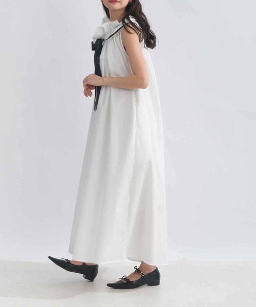 PICCIN PERLA ワンピース リボンタイフリルノースリーブワンピース
