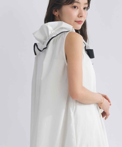 PICCIN PERLA ワンピース リボンタイフリルノースリーブワンピース