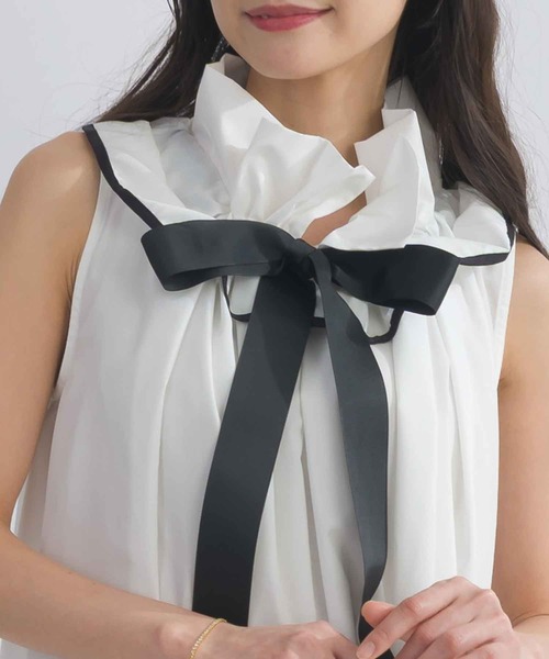 PICCIN PERLA ワンピース リボンタイフリルノースリーブワンピース