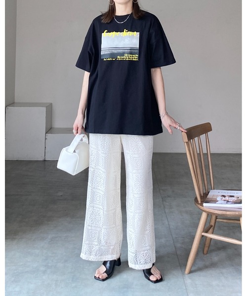 She's Closet tシャツ オーバーサイズ半袖ロゴフォト箔プリントT