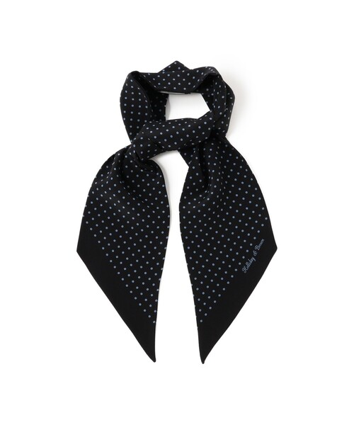 BEAMS F シルクドットスカーフ 黒 BEAMS F マフラー Holliday ＆ Brown / シルク ドット柄