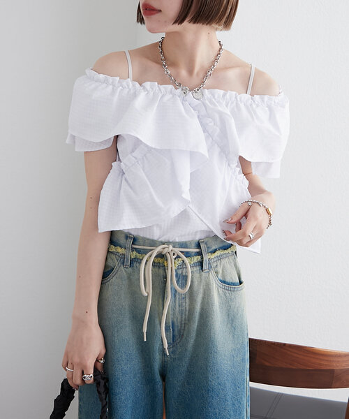 kページ w closet ブラウス シャツ ギンガムカシュクールブラウス