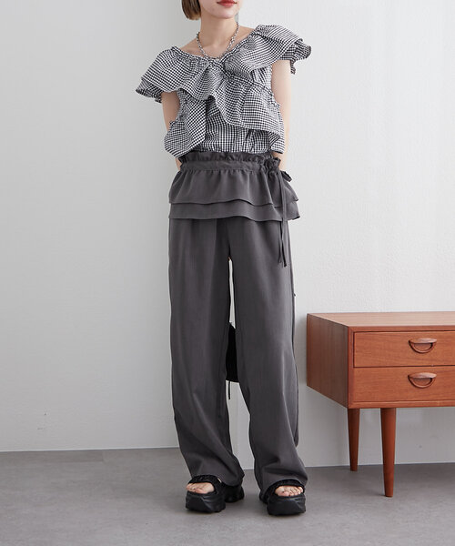 w closet ブラウス シャツ ギンガムカシュクールブラウス