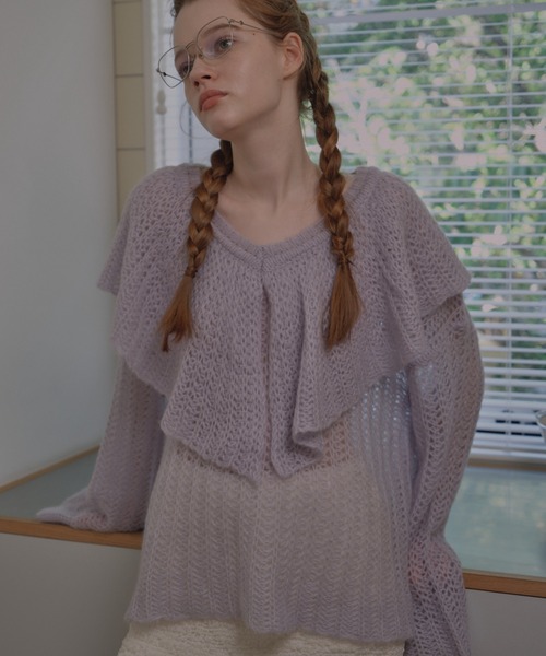 ニット セーター frill collar crochet knit レディース