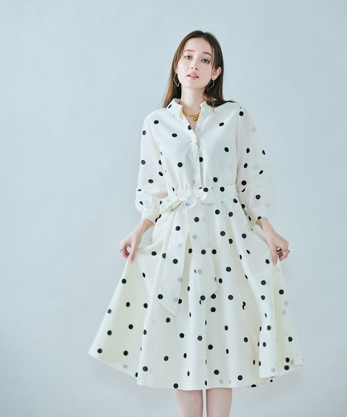 Audie a Muses シャツ風ドットワンピース　オーディアミューズ Audie a Muses（オーディア ミューズ） ワンピース シャツ風ドット