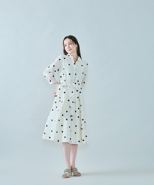 オーディアミューズ　シャツ風ドットワンピース　オフ42 Audie a Muses（オーディア ミューズ） ワンピース シャツ風ドット
