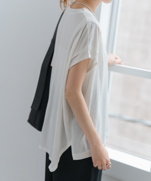 Spick＆Span tシャツ C/Rショルダータックフレンチスリーブプル