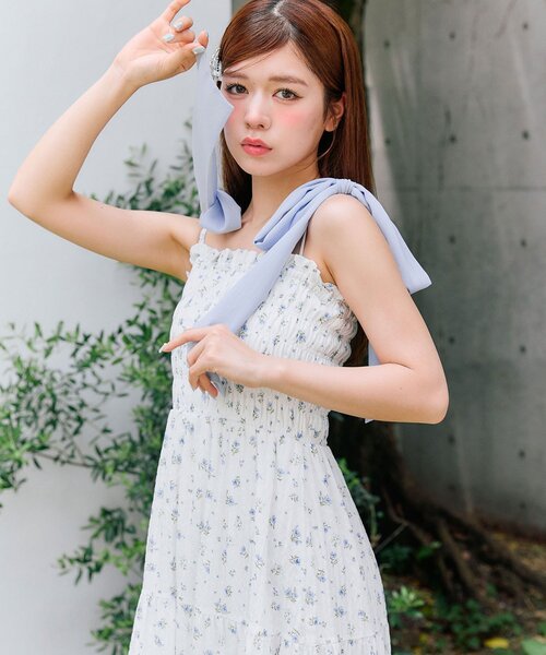 ティアード☆ワンピース ランタン シャーリング ミモレ 半袖 JUNOAH｜Meiru 肩シャーリングティアードワンピース | Rakuten