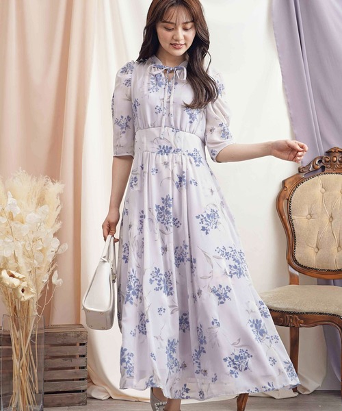 ナルシス　花柄ワンピース　ドレス ドロスト花柄ワンピース | Noela 花柄ワンピース ロングワンピース