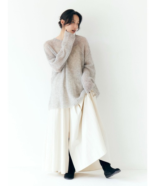 ADORE　アルパカ混 ウール　ニット　重ね着　アイボリー アルパカ混 ローゲージ衿くるくるプルオーバーニット（ニット