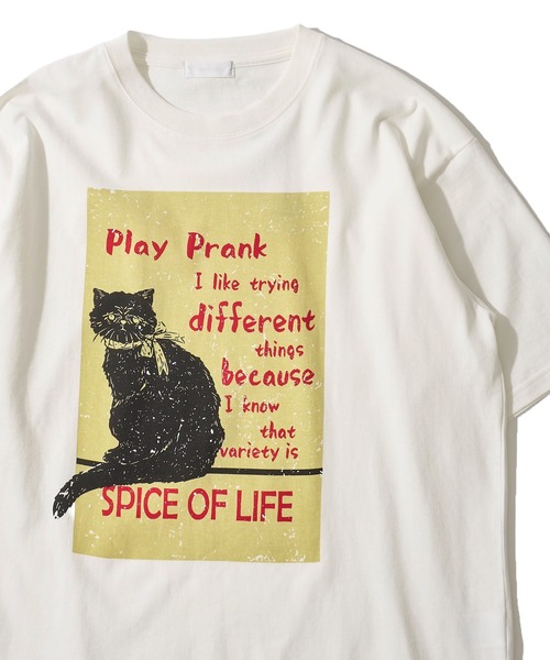 tシャツ ネコ グラフィックプリント クルーネックTシャツ / アニマルプリントTシャツ レディース メンズ