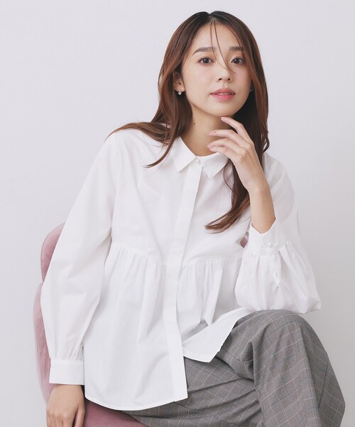 index（インデックス） ブラウス シャツ ラメストライプ衿付きペプラム