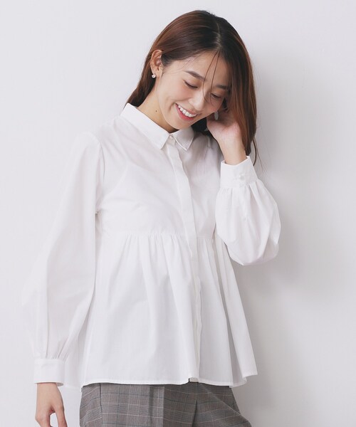 index（インデックス） ブラウス シャツ ラメストライプ衿付きペプラム